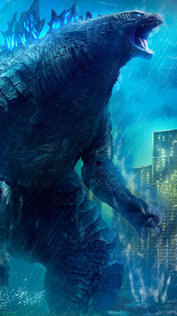 Ferocious Godzilla Roaring in the City Night Mobile Wallpaper