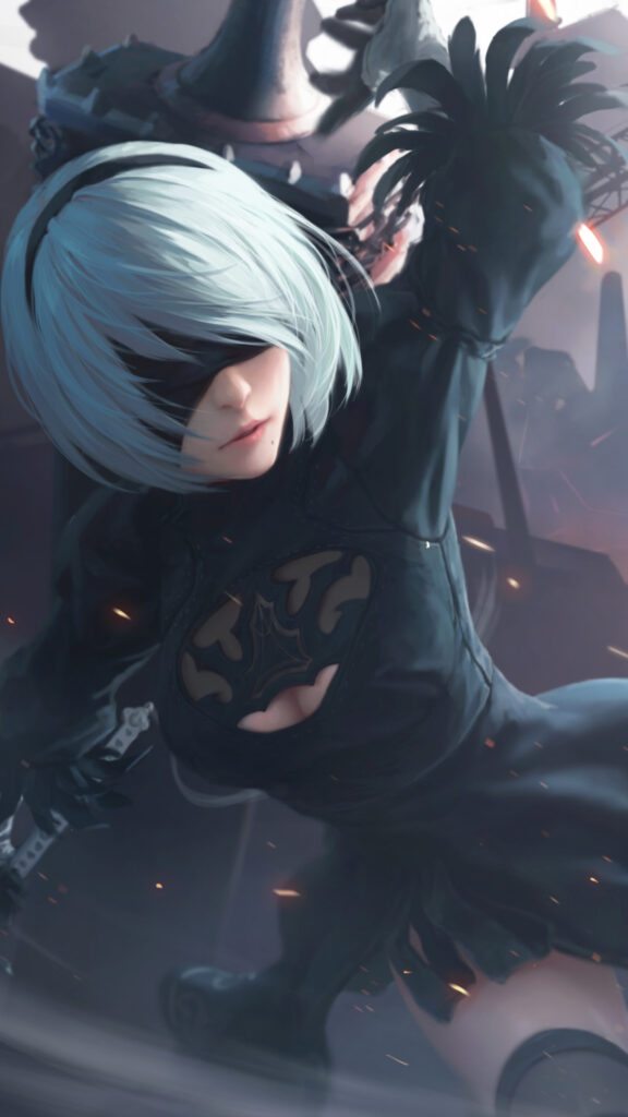 2B Combat Stance Nier Automata Mobile Wallpaper