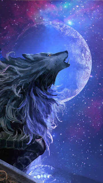 Fantasy Wolf Howling at Moon Mobile Wallpaper