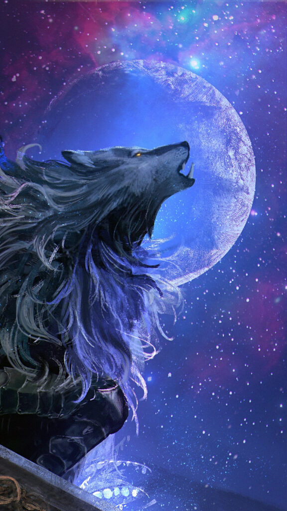 Fantasy Wolf Howling at Moon Mobile Wallpaper