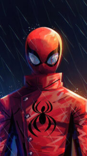 Spider-Man in Rain Trench Coat Artistic Style Mobile Wallpaper