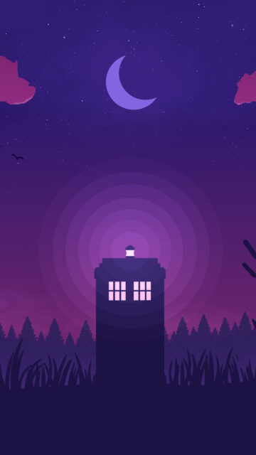 Minimalist TARDIS Night Landscape Mobile Wallpaper