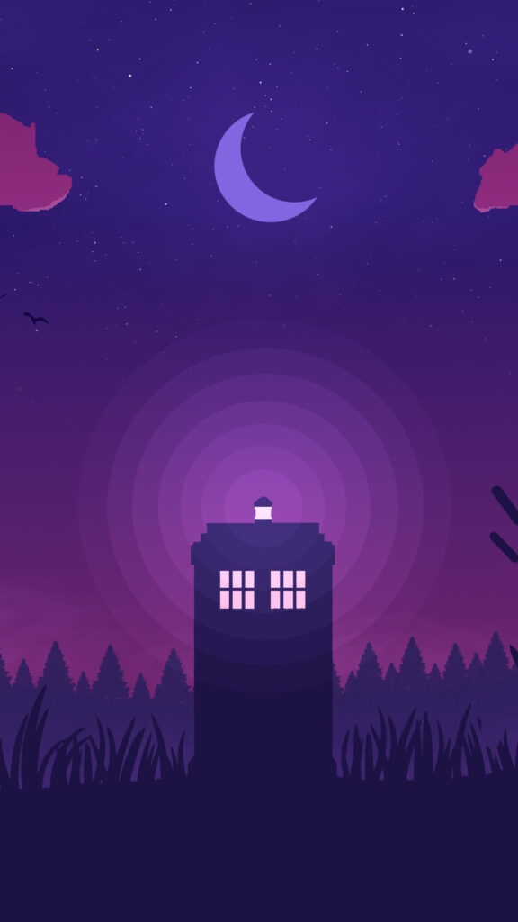 Minimalist TARDIS Night Landscape Mobile Wallpaper