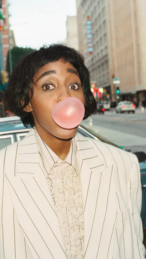 Stylish Woman Bubblegum Portrait Mobile Wallpaper
