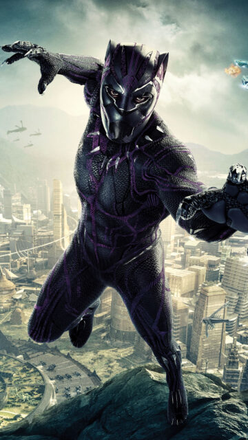 Black Panther Action Pose Wakanda City Mobile Wallpaper