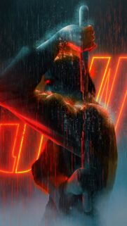 Cyberpunk Rain Warrior Digital Art Mobile Wallpaper