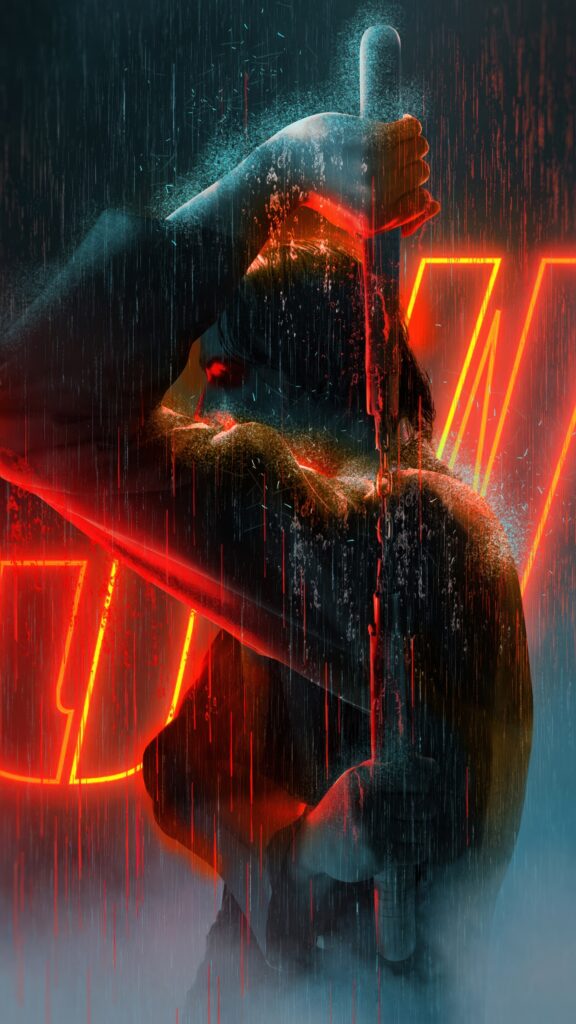 Cyberpunk Rain Warrior Digital Art Mobile Wallpaper