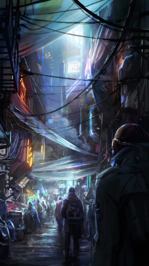 Cyberpunk City Street Atmosphere Mobile Wallpaper