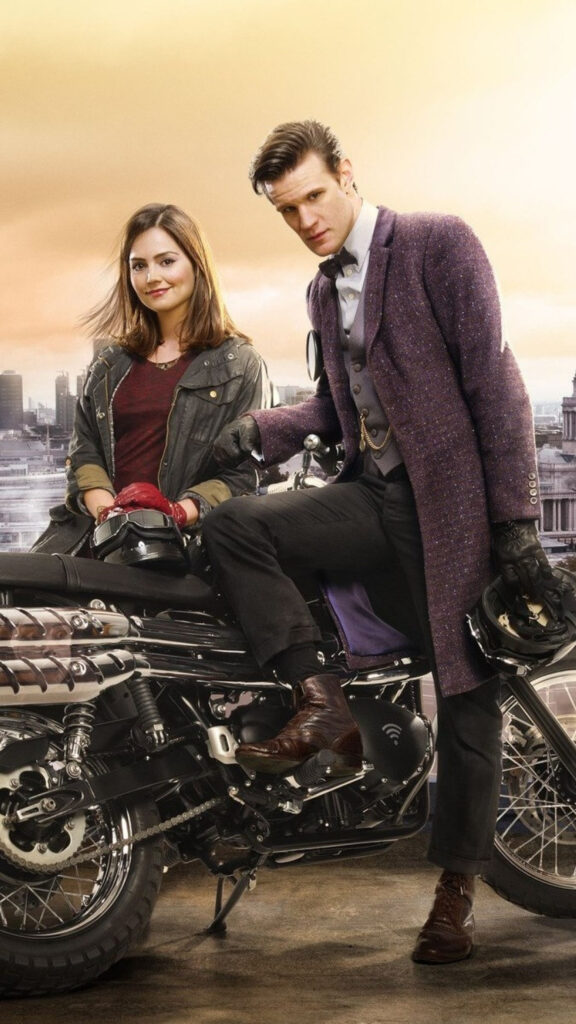 Eleventh Doctor and Clara Oswald Motorcycle Mobile Wallpaper