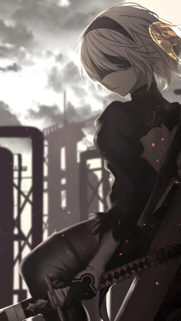 2B Nier Automata Melancholy Sunset Mobile Wallpaper