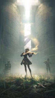 2B Playing Violin in Ruins Aesthetic Mobile Wallpaper