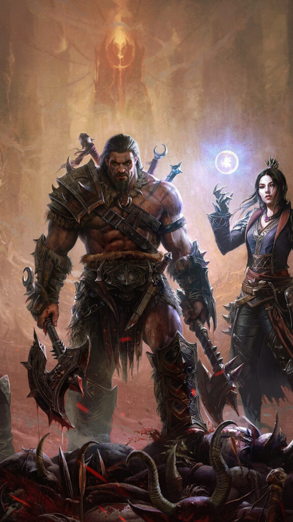 Barbarian and Sorceress Fantasy Battle Mobile Wallpaper
