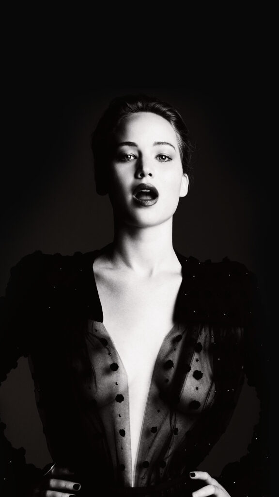Stunning Black and White Jennifer Lawrence Portrait Mobile Wallpaper