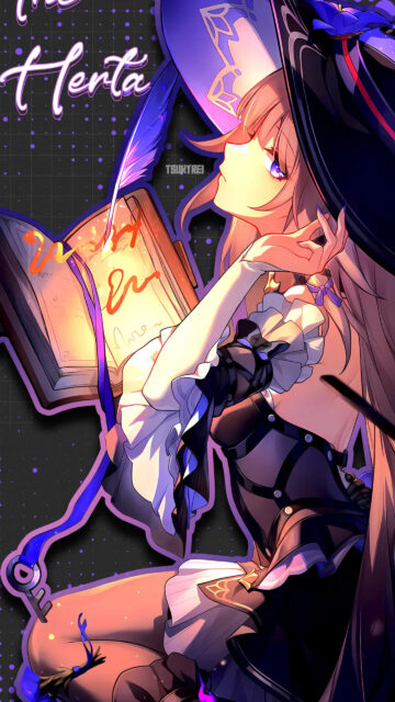 Anime Girl with Magical Book Herta Mobile Wallpaper