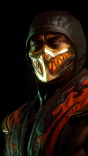 Scorpion Mortal Kombat 11 Glowing Mask Portrait Mobile Wallpaper