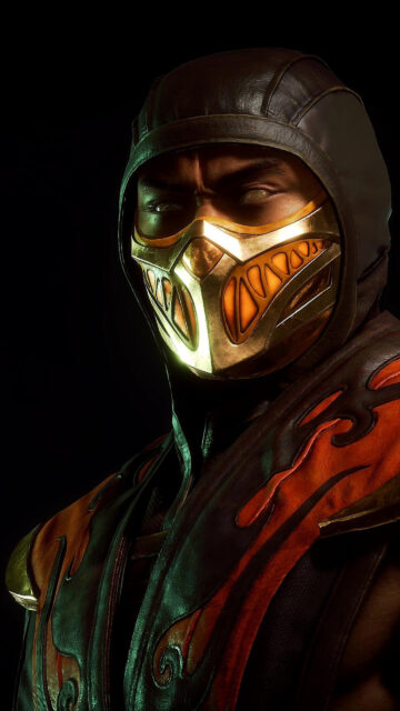 Scorpion Mortal Kombat 11 Glowing Mask Portrait Mobile Wallpaper