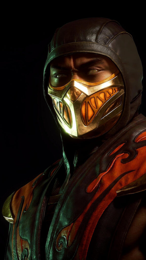 Scorpion Mortal Kombat 11 Glowing Mask Portrait Mobile Wallpaper