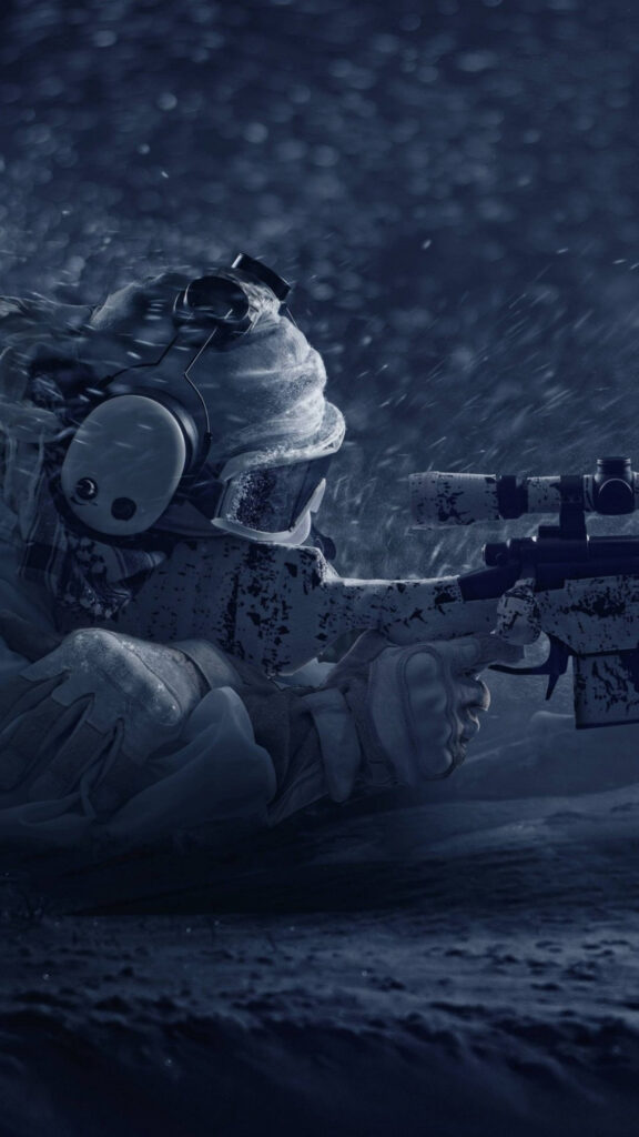 Tactical Winter Sniper Soldier Portrait Mobile Wallpaper