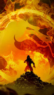 Scorpion Standing on a Pile of Skulls Mortal Kombat Mobile Wallpaper