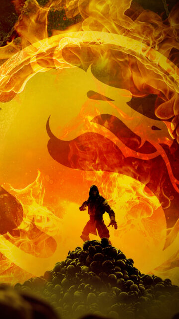 Scorpion Standing on a Pile of Skulls Mortal Kombat Mobile Wallpaper