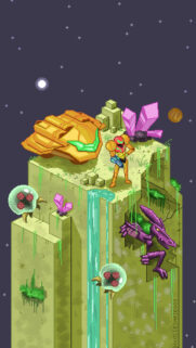 Metroid Isometric Pixel Art Mobile Wallpaper