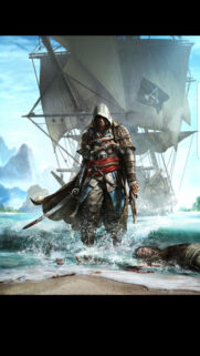 Edward Kenway Standing on a Caribbean Shore Mobile Wallpaper