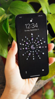 Amethyst Crescent Moon Crystal Grid Spiritual Energy iPhone Wallpaper