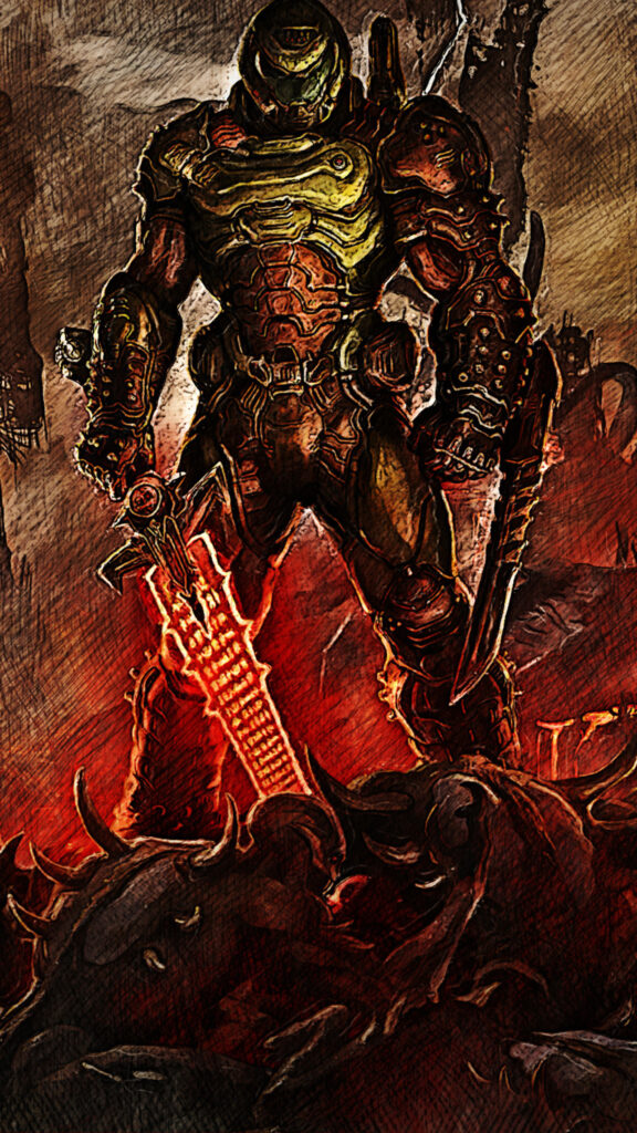 Doom Slayer Demon Hunter Artistic Mobile Wallpaper