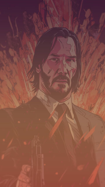 John Wick Illustrated Action Mobile Wallpaper