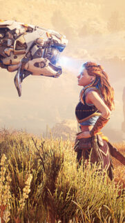 Aloy and Machine Facing Off Mobile Wallpaper