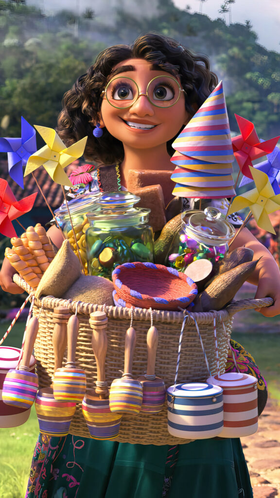 Joyful Girl with Traditional Wares Mobile Wallpaper