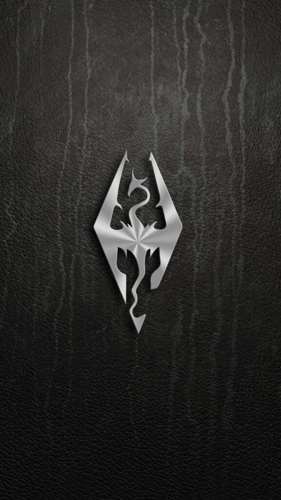 Skyrim Dragon Logo Silver Metallic Style Mobile Wallpaper