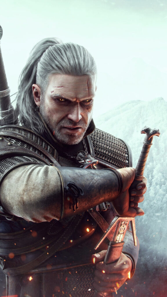 Geralt of Rivia Fantasy Warrior Vertical Mobile Wallpaper