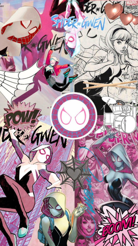 Spider-Gwen Aesthetic Collage Phone Wallpaper