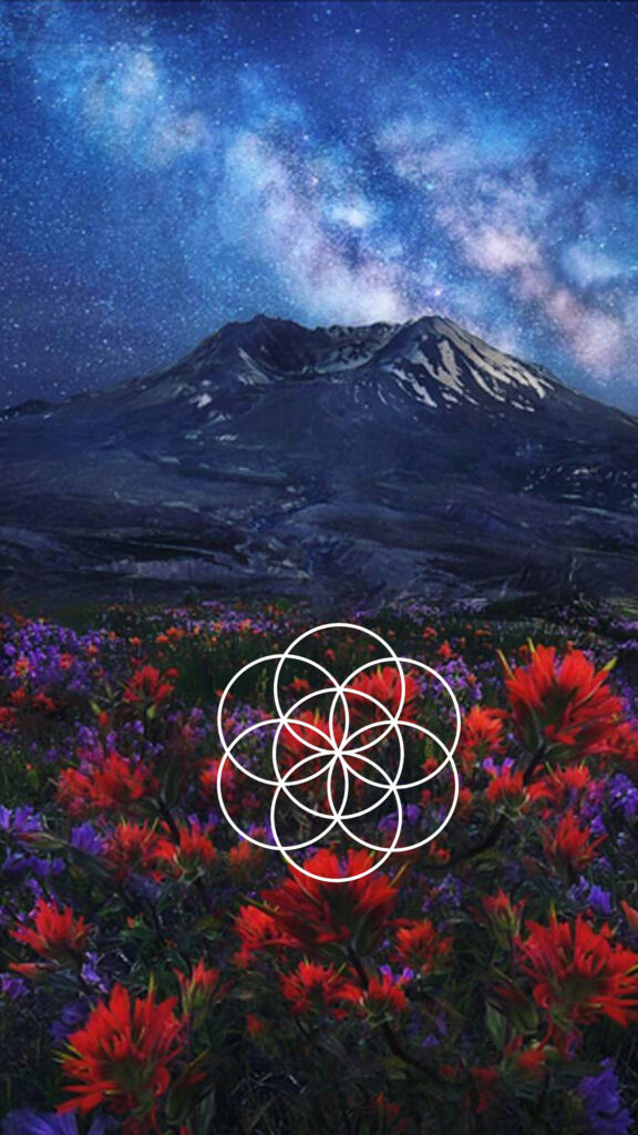 Sacred Geometry Seed of Life Mountain Night Sky Spiritual Wallpaper