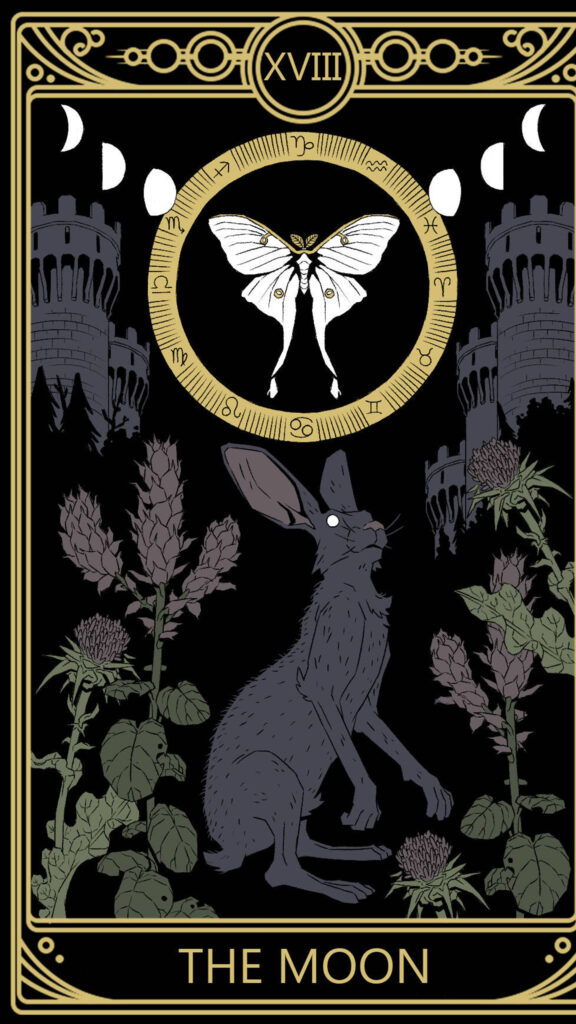 The Moon Tarot Card Aesthetic Spiritual Art Phone Wallpaper