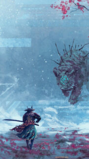 Samurai vs Monster Fantasy Art Mobile Wallpaper