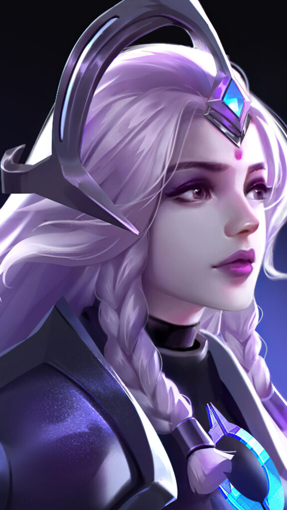 Elegant Fantasy Warrior Purple Hair Portrait Mobile Wallpaper