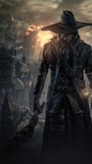 Eerie Gothic Hunter in Yharnam Mobile Wallpaper