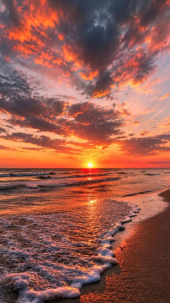 Fiery Sunset Over the Ocean Mobile Wallpaper