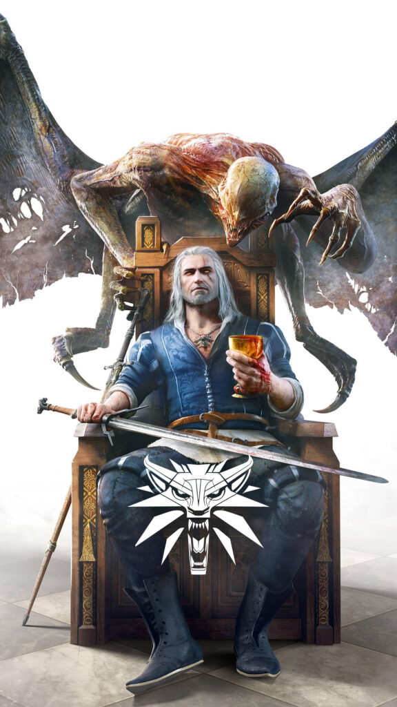 Geralt of Rivia on Throne The Witcher Mobile Wallpaper