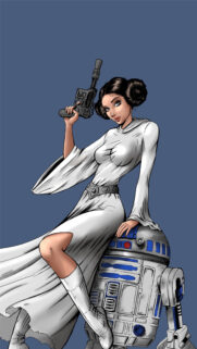 Princess Leia Holding Blaster with R2-D2 Mobile Wallpaper