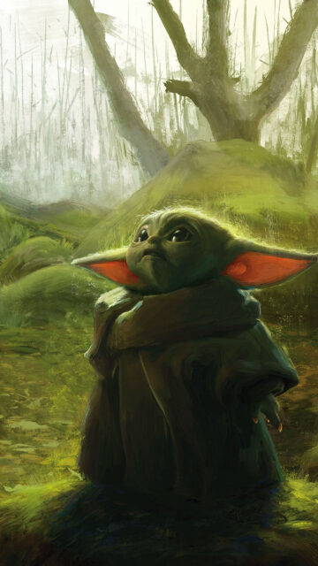 Grogu in the Forest Digital Art Mobile Wallpaper