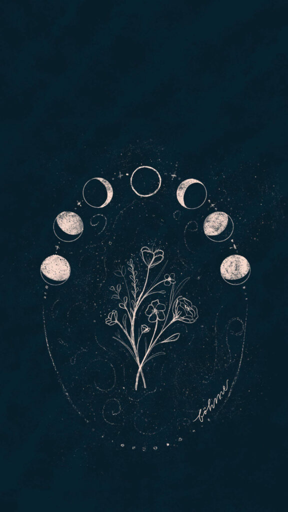 Minimalist Lunar Cycle and Wildflower Spiritual Aesthetic Wallpaper