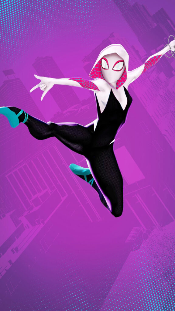 Spider-Woman Gwen Stacy Action Pose Mobile Wallpaper