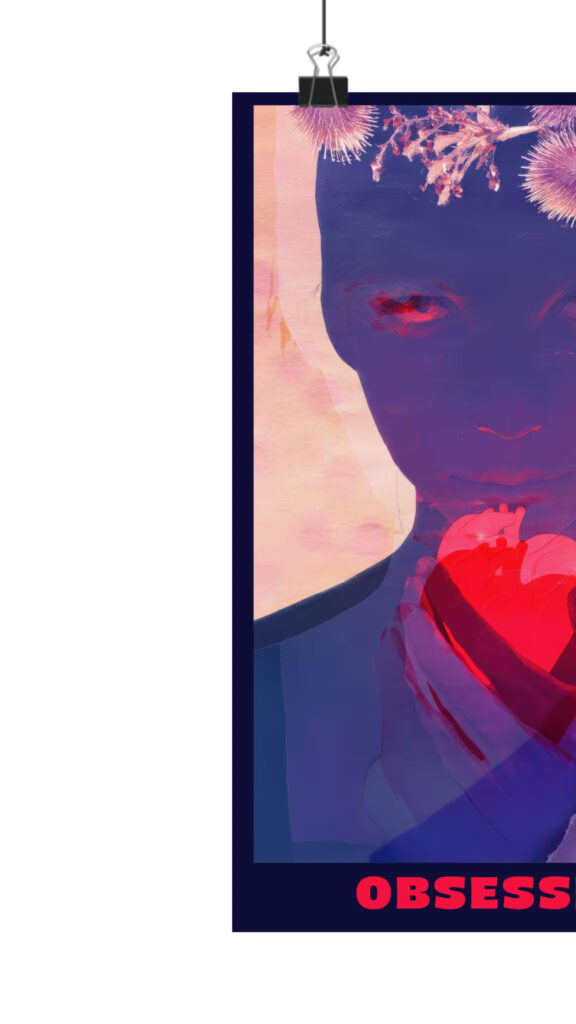 Surreal Artistic Illustration Featuring a Glowing Heart Mobile Wallpaper