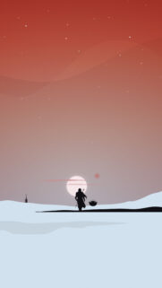 Minimalist Mandalorian and Grogu Sunset Mobile Wallpaper