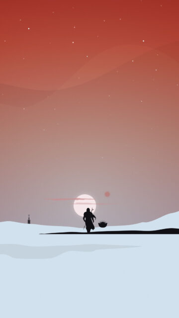 Minimalist Mandalorian and Grogu Sunset Mobile Wallpaper