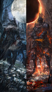 Bloodborne and Dark Souls Epic Fantasy Crossover Mobile Wallpaper