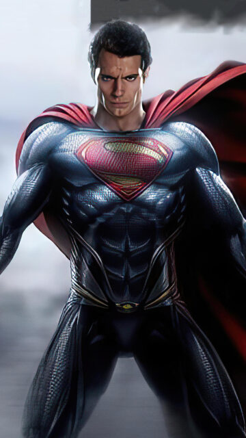 Superman Cinematic Dark Suit Heroic Mobile Wallpaper